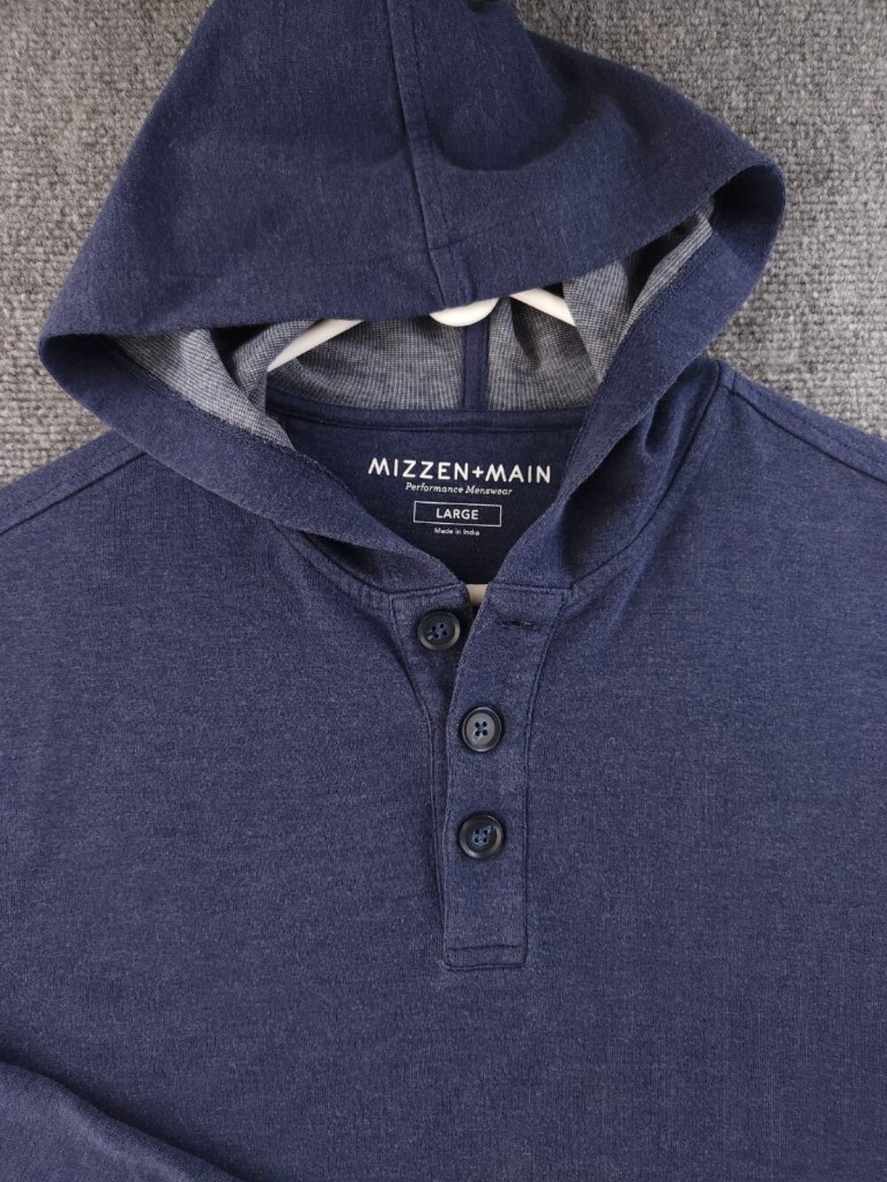 Mizzen+main Hoodie Men Blue Hooded Knit Sweatshirt Large Pullover Performance